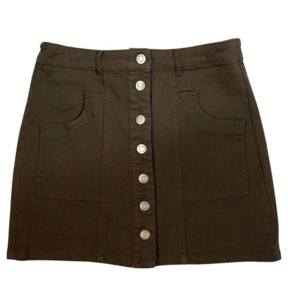 Altered state women’s large button‎ up miniskirt with cargo pockets, brown color